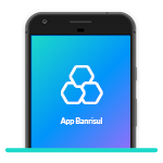 Ilustração de um celular com o símbolo do Banrisul na tela