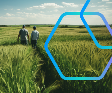imagem de platan��o com dois produtores de costas e hexagonos sobrepostos sobre eles